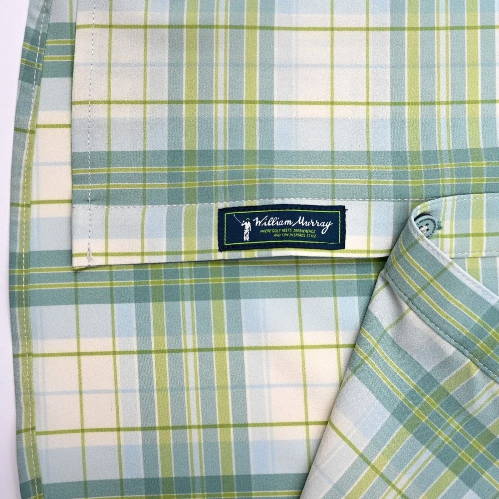 William Murray Shirt Mens S Golf Performance Vented Plaid Button‎ Up Stretch NWT